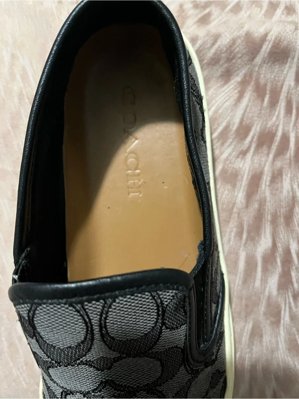 Coach Black and Tan Signature Slip-On Sneakers